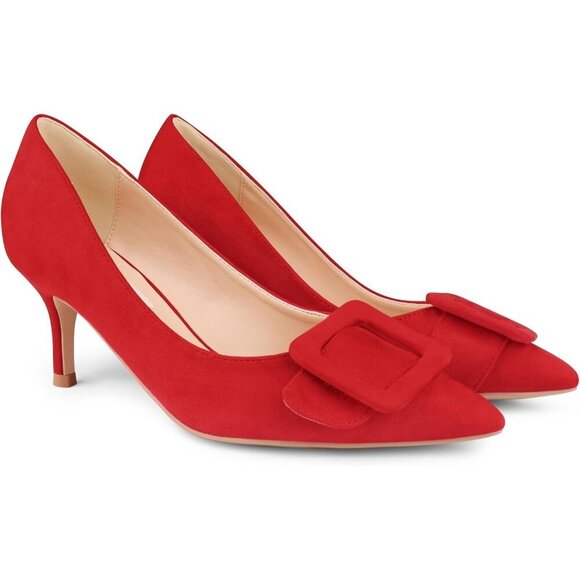 🆕Women's Red Kitten Heels Closed Pointy Toe Pumps Stiletto Heels Office Shoes - Picture 1 of 8